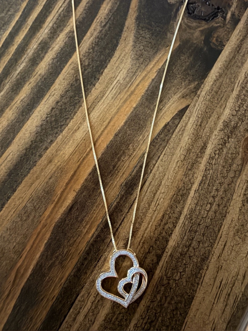 Gold plated, Natural Diamond Double Heart Pendant Necklace - Picture 4 of 4